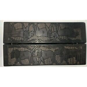 Antique Bao Mancala Traditional African Board Game,‎ Hand Carved Fine Art, Lions